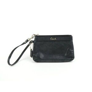Coach Signature Perforated Dark Gray Leather Wristlet